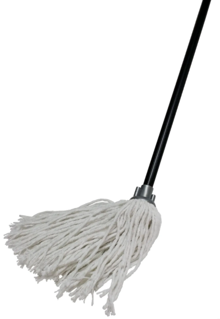 Esfregona de algodão branco com cabo