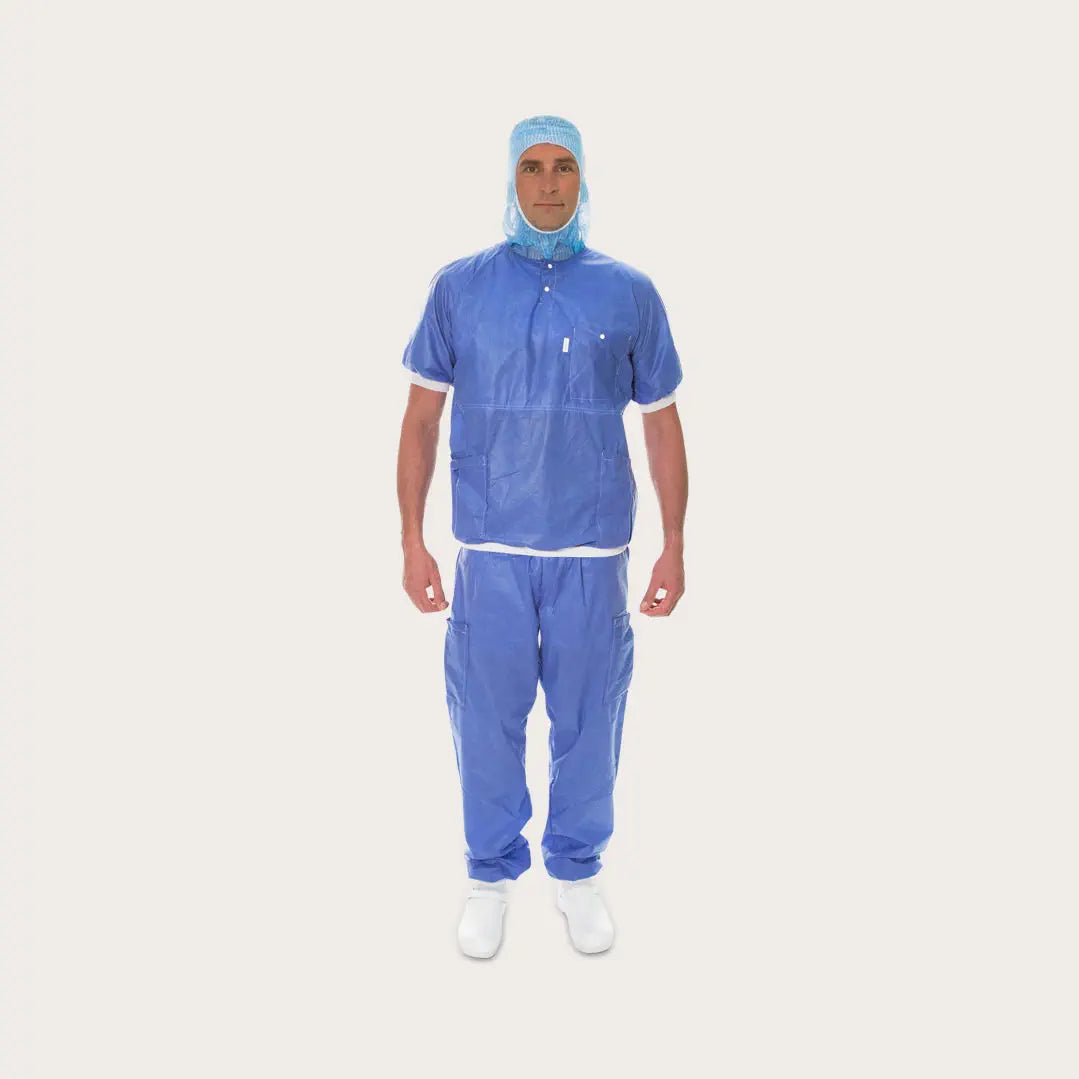 Fato de bloco descartável, calça e camisa - imagem ilustrativa