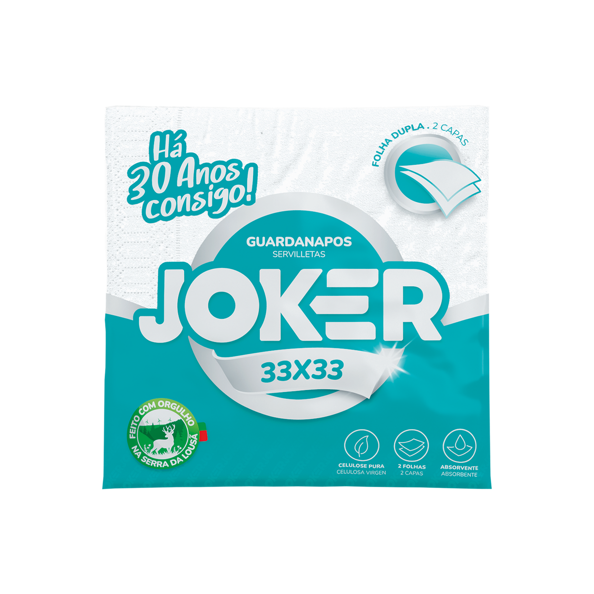 Guardanapos Joker 33 x 33 cm de folha dupla - 30 maços de 90