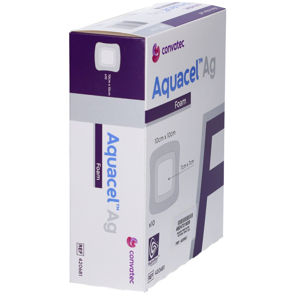 Penso aderente ConvaTec Aquacel Ag Foam - 10 × 10 cm, 10 unidades - imagem ilustrativa