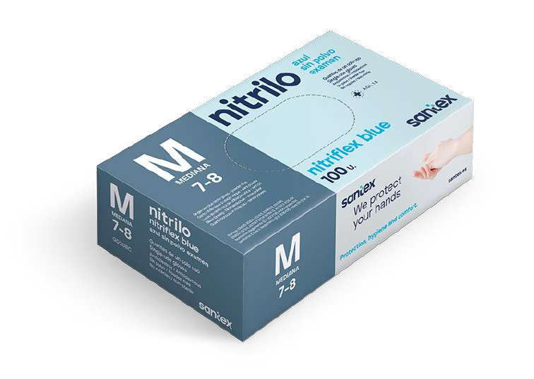 Caixa de 100 luvas Santex Nitriflex GD20B azuis - tamanho M ilustrado; selecione o tamanho na variante.