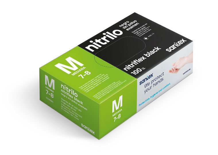 Caixa de 100 luvas Santex Nitriflex GD20N pretas - tamanho M ilustrado; selecione o tamanho na variante.
