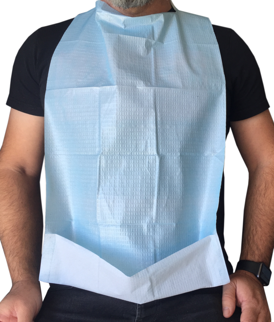 Babete descartável azul com bolsa - 500 unidades