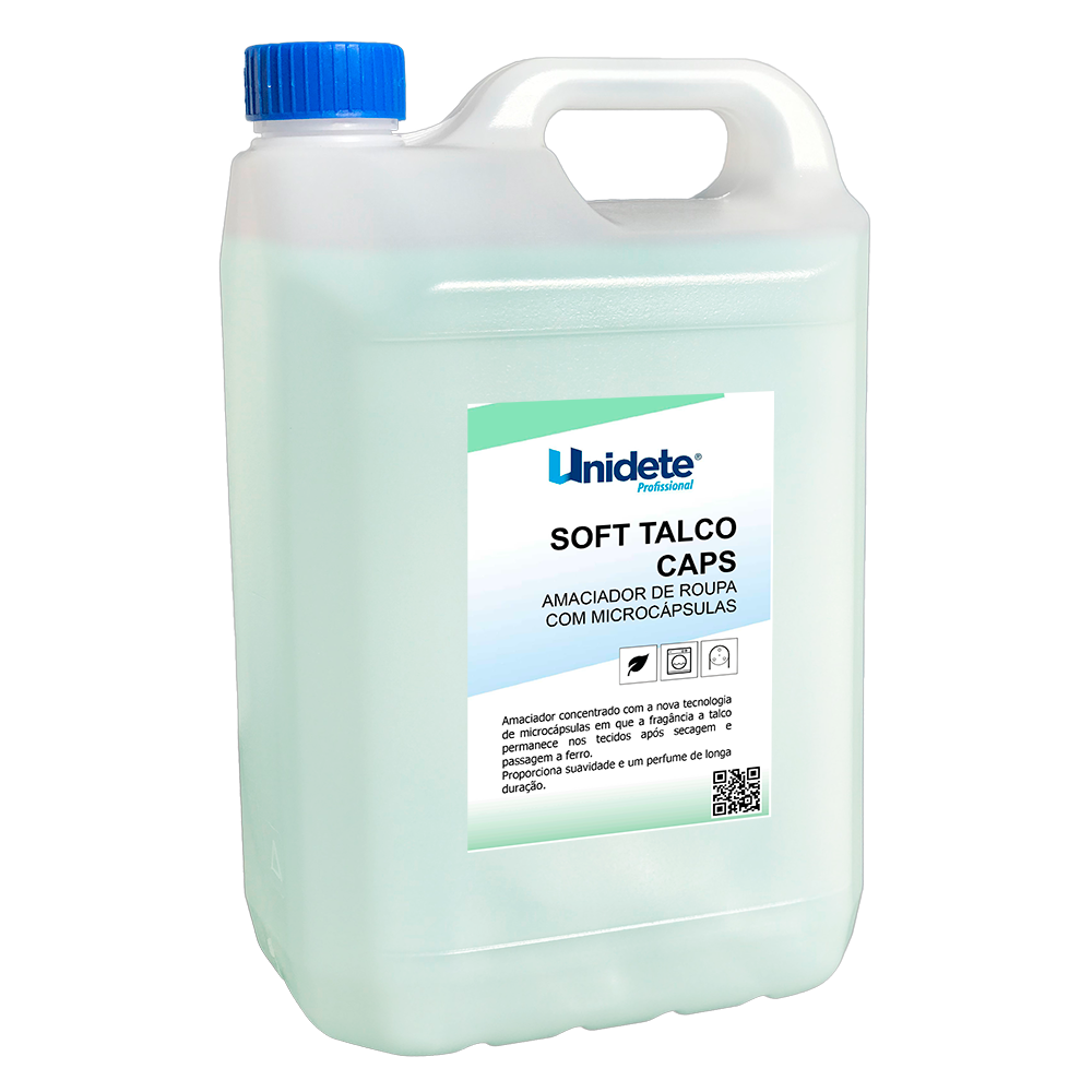 Amaciador Unidete Soft Talco Caps - detalhe do rótulo na imagem do fabricante