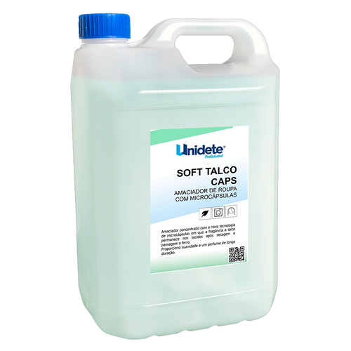 Amaciador Unidete Soft Talco Caps - detalhe do rótulo na imagem do fabricante